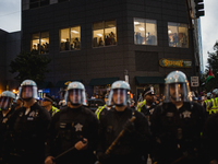 Pro-Palestine protesters hold a ''Make it Great Like '68'' protest in front of the Israeli consulate in Chicago, United States, on August 20...