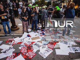 Pro-Palestine protesters hold a ''Make it Great Like '68'' protest in front of the Israeli consulate in Chicago, United States, on August 20...