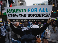 Pro-Palestine protesters hold a ''Make it Great Like '68'' protest in front of the Israeli consulate in Chicago, United States, on August 20...