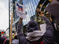 Pro-Palestine protesters hold a ''Make it Great Like '68'' protest in front of the Israeli consulate in Chicago, United States, on August 20...