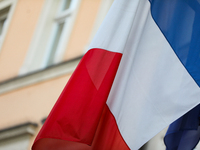 A French flag is seen on the street in Krakow, Poland, on August 13, 2024. (