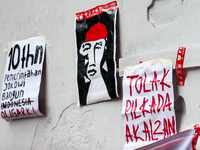 Posters reject the ratification of the Regional Head Election (Pilkada) Bill in front of the West Java DPRD Building in Bandung, Indonesia,...