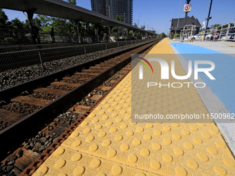 A loading platform shows on the same rail corridor through the Brampton Innovation District that Canadian National Railway operates in Ontar...