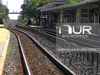 Empty rail lines on the rail corridor through the Brampton Innovation District that Canadian National Railway operates in Ontario, Canada, o...