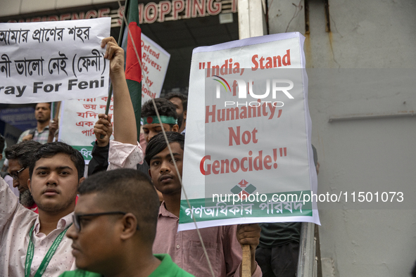 Students and Gono Odhikar Parishad take out a protest towards the High Commission of India in Bangladesh on August 22, 2024. 