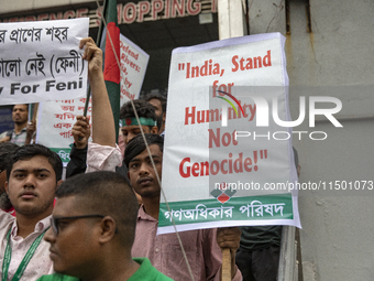 Students and Gono Odhikar Parishad take out a protest towards the High Commission of India in Bangladesh on August 22, 2024. (