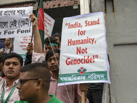 Students and Gono Odhikar Parishad take out a protest towards the High Commission of India in Bangladesh on August 22, 2024. (