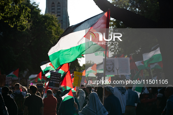 Pro-Palestinian activists marched through the streets of Chicago on August 21, 2024, to protest the Democratic National Committee's conventi...