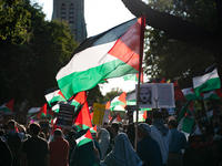 Pro-Palestinian activists marched through the streets of Chicago on August 21, 2024, to protest the Democratic National Committee's conventi...