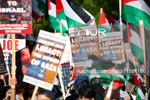 Pro-Palestinian activists marched through the streets of Chicago on August 21, 2024, to protest the Democratic National Committee's conventi...