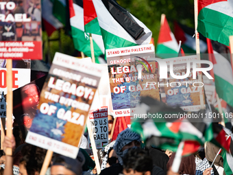 Pro-Palestinian activists marched through the streets of Chicago on August 21, 2024, to protest the Democratic National Committee's conventi...