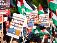 Pro-Palestinian activists marched through the streets of Chicago on August 21, 2024, to protest the Democratic National Committee's conventi...