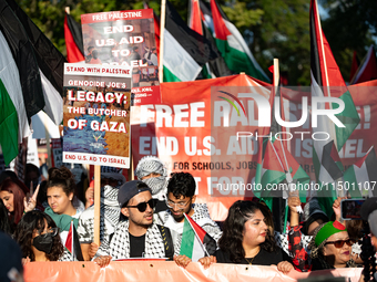 Pro-Palestinian activists marched through the streets of Chicago on August 21, 2024, to protest the Democratic National Committee's conventi...