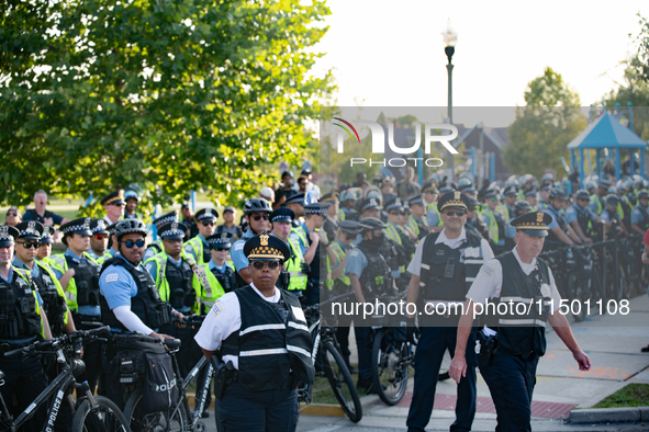 Pro-Palestinian activists marched through the streets of Chicago on August 21, 2024, to protest the Democratic National Committee's conventi...