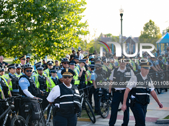 Pro-Palestinian activists marched through the streets of Chicago on August 21, 2024, to protest the Democratic National Committee's conventi...