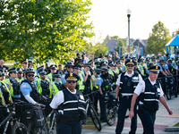 Pro-Palestinian activists marched through the streets of Chicago on August 21, 2024, to protest the Democratic National Committee's conventi...