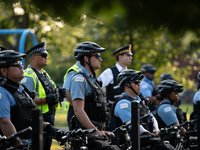 Pro-Palestinian activists marched through the streets of Chicago on August 21, 2024, to protest the Democratic National Committee's conventi...