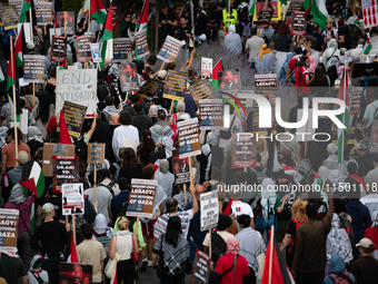 Pro-Palestinian activists marched through the streets of Chicago on August 21, 2024, to protest the Democratic National Committee's conventi...