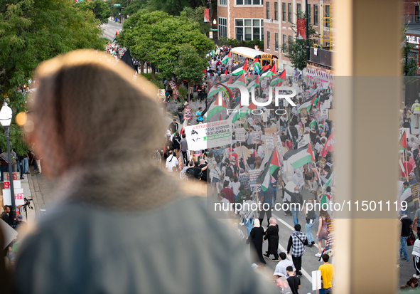 Pro-Palestinian activists marched through the streets of Chicago on August 21, 2024, to protest the Democratic National Committee's conventi...