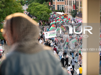 Pro-Palestinian activists marched through the streets of Chicago on August 21, 2024, to protest the Democratic National Committee's conventi...