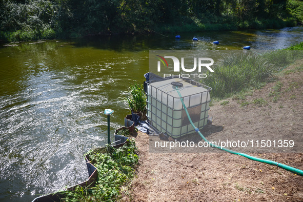 An experiment involving dosing hydrogen peroxide (H2O2), a water treatment agent, into the Klodnica River, Plawniowice, southern Poland on A...