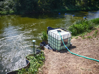 An experiment involving dosing hydrogen peroxide (H2O2), a water treatment agent, into the Klodnica River, Plawniowice, southern Poland on A...