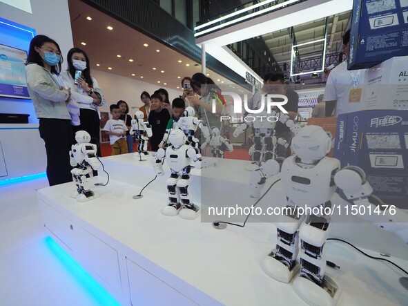 Visitors visit a ''wise teaching robot'' at the 2024 World Robot Conference in Beijing, China, on August 22, 2024. 