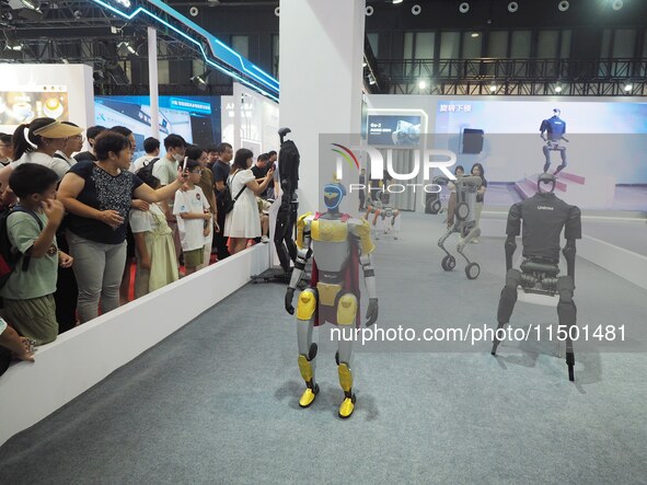 Visitors watch a robot performance at the 2024 World Robot Conference in Beijing, China, on August 22, 2024. 