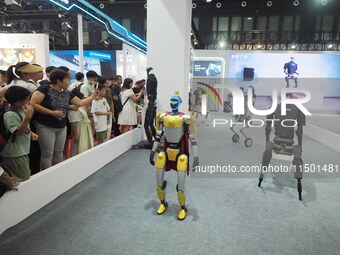 Visitors watch a robot performance at the 2024 World Robot Conference in Beijing, China, on August 22, 2024. (