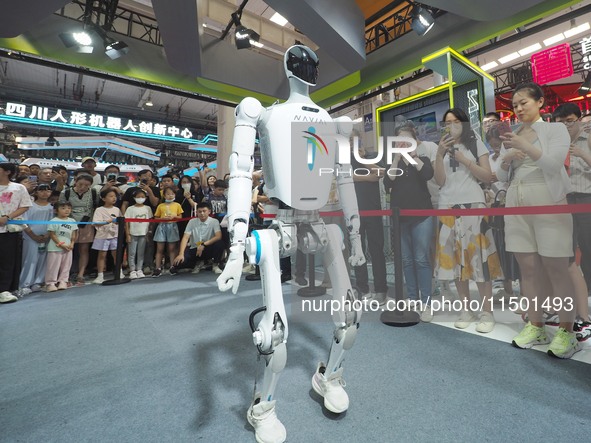 Visitors view a ''humanoid robot'' at the 2024 World Robot Conference in Beijing, China, on August 22, 2024. 