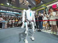 Visitors view a ''humanoid robot'' at the 2024 World Robot Conference in Beijing, China, on August 22, 2024. (