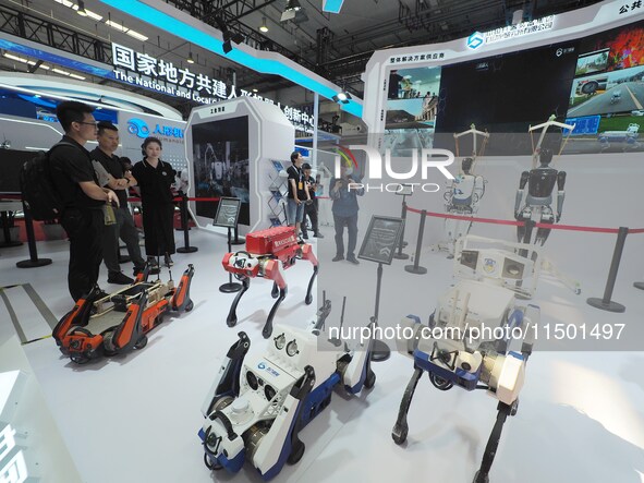 Visitors visit the ''Public Safety Series robots'' at the 2024 World Robot Conference in Beijing, China, on August 22, 2024. 