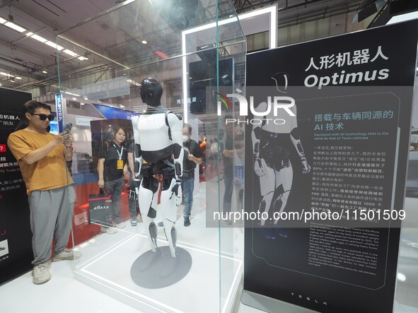 Visitors view a ''Tesla humanoid robot'' at the 2024 World Robot Conference in Beijing, China, on August 22, 2024. 