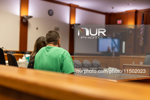 Ronnie Dean Stout II enters a plea of not guilty in the Butte County Superior Court of California in Oroville, California, on August 22, 202...