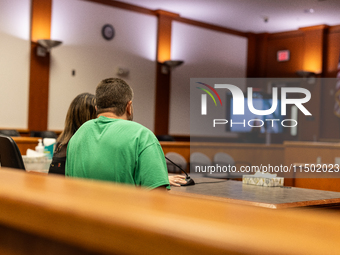 Ronnie Dean Stout II enters a plea of not guilty in the Butte County Superior Court of California in Oroville, California, on August 22, 202...