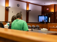 Ronnie Dean Stout II enters a plea of not guilty in the Butte County Superior Court of California in Oroville, California, on August 22, 202...