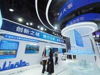 Visitors visit the Xiongan exhibition area of HICOOL 2024 Global Entrepreneurs Summit in Beijing, China, on August 23, 2024. (