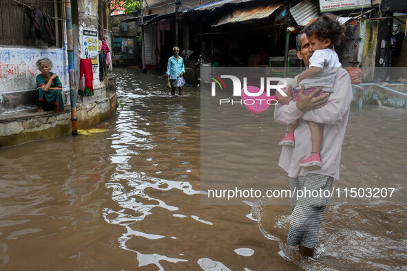 A waterlogged road as seen in Kolkata, India, on August 23, 2024. 