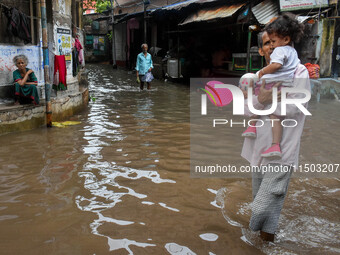 A waterlogged road as seen in Kolkata, India, on August 23, 2024. (