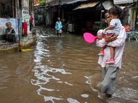 A waterlogged road as seen in Kolkata, India, on August 23, 2024. (