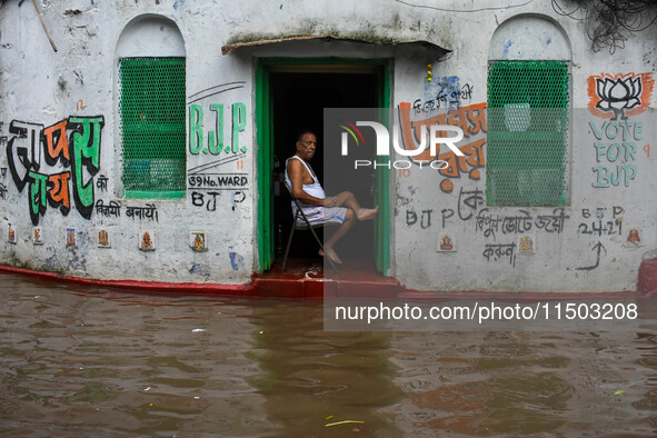 A waterlogged road as seen in Kolkata, India, on August 23, 2024. 