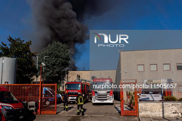 A fire breaks out at dawn on Saturday, August 24, in a food company in Pozzuoli, in the province of Naples. The blaze, still ongoing at arou...