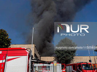 A fire breaks out at dawn on Saturday, August 24, in a food company in Pozzuoli, in the province of Naples. The blaze, still ongoing at arou...