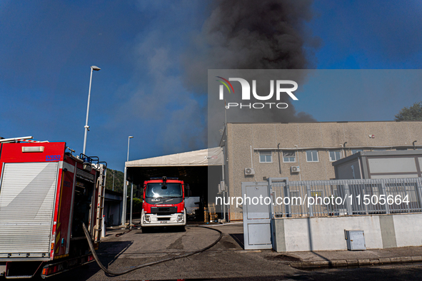 A fire breaks out at dawn on Saturday, August 24, in a food company in Pozzuoli, in the province of Naples. The blaze, still ongoing at arou...