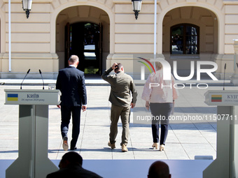 President of Poland Andrzej Duda, President of Ukraine Volodymyr Zelenskyy, and Prime Minister of Lithuania Ingrida Simonyte (L to R) leave...