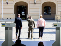 President of Poland Andrzej Duda, President of Ukraine Volodymyr Zelenskyy, and Prime Minister of Lithuania Ingrida Simonyte (L to R) leave...