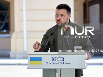 President of Ukraine Volodymyr Zelenskyy attends a joint news conference with President of Poland Andrzej Duda and Prime Minister of Lithuan...