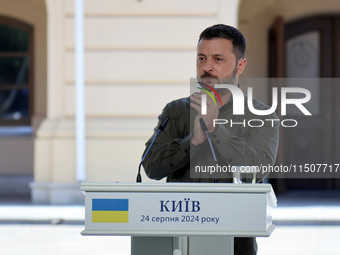 President of Ukraine Volodymyr Zelenskyy attends a joint news conference with President of Poland Andrzej Duda and Prime Minister of Lithuan...