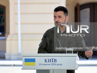 President of Ukraine Volodymyr Zelenskyy attends a joint news conference with President of Poland Andrzej Duda and Prime Minister of Lithuan...