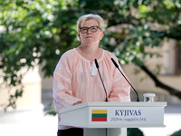 Prime Minister of Lithuania Ingrida Simonyte attends a joint news conference with President of Ukraine Volodymyr Zelenskyy and President of...